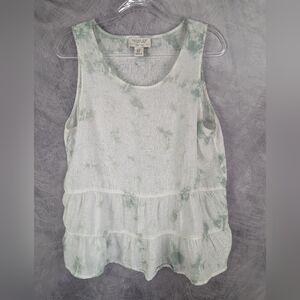 Rachel Zoe Medium 100% Linen Sleeveless Tiered Top White/Sage